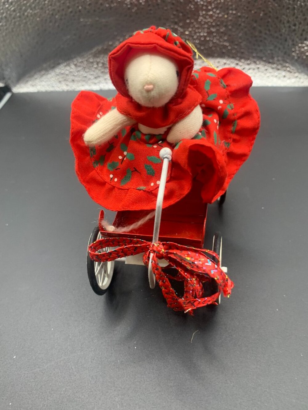 Christmas Girl Mouse on Wagon Christmas Ornament